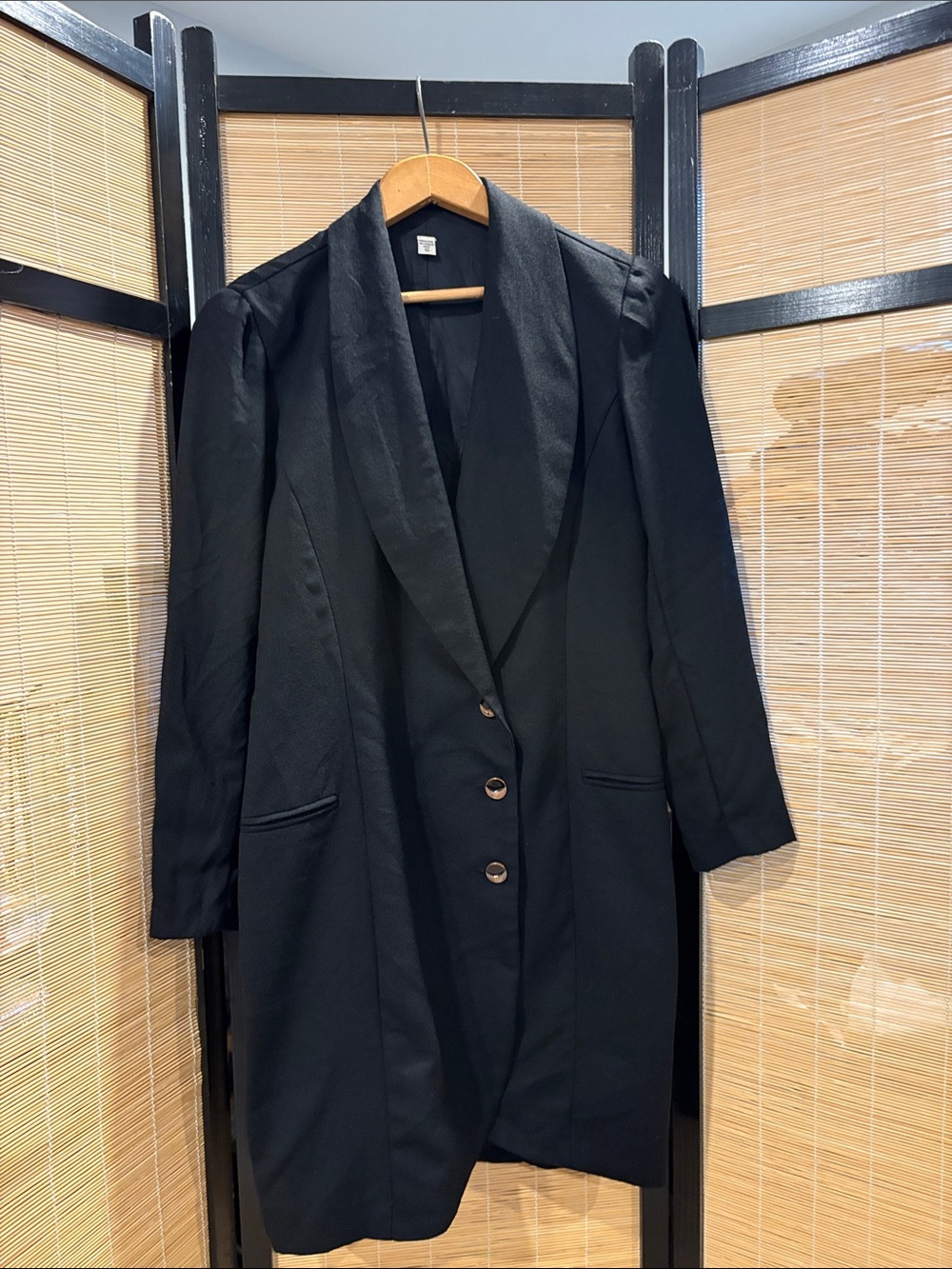 Vintage 80s Black Long Women's Blazer dress/coat - Classic Tailored Jacket